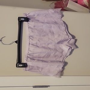 Lavender satin bed shorts with lace